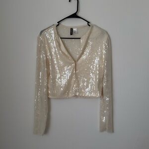 H&M , Sequin Cream Cardigan , size: M